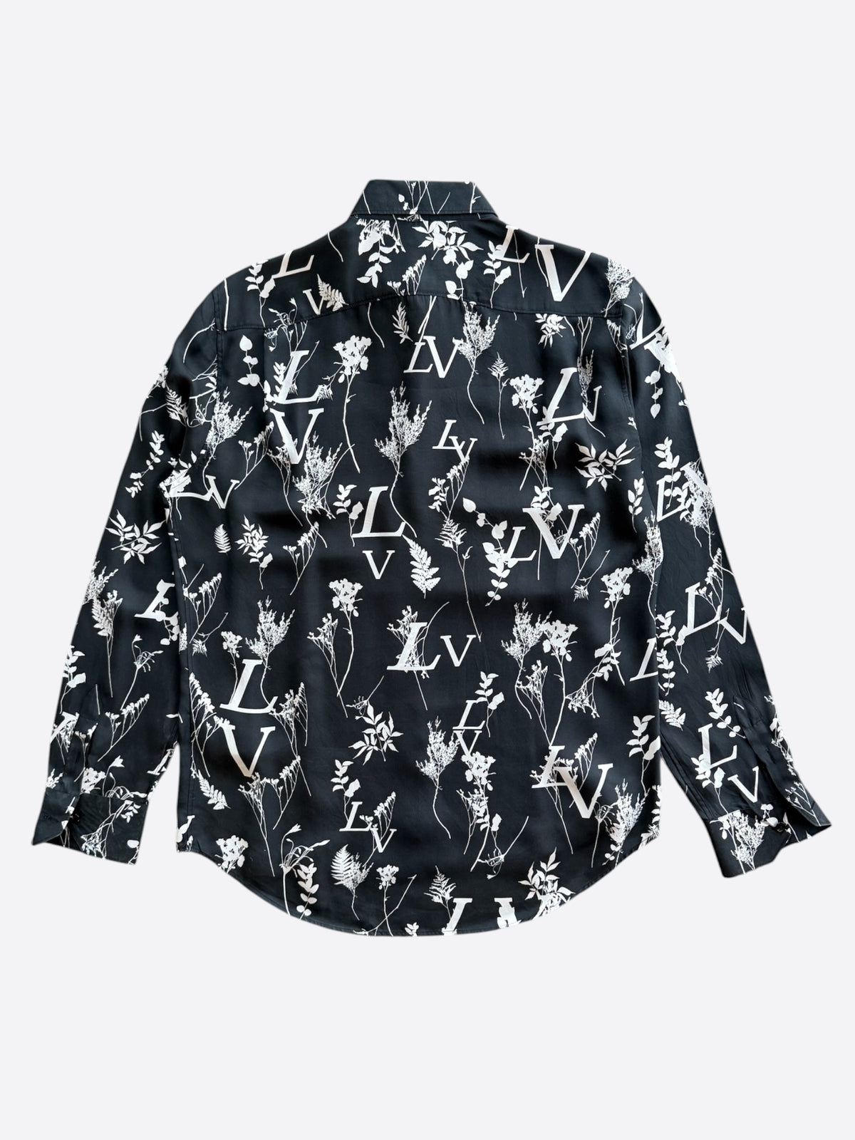 Louis Vuitton Navy & White Leaf Silk Button Up Shirt