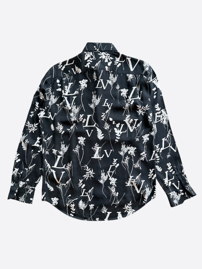 Louis Vuitton Navy & White Leaf Silk Button Up Shirt
