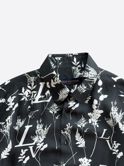 Louis Vuitton Navy & White Leaf Silk Button Up Shirt
