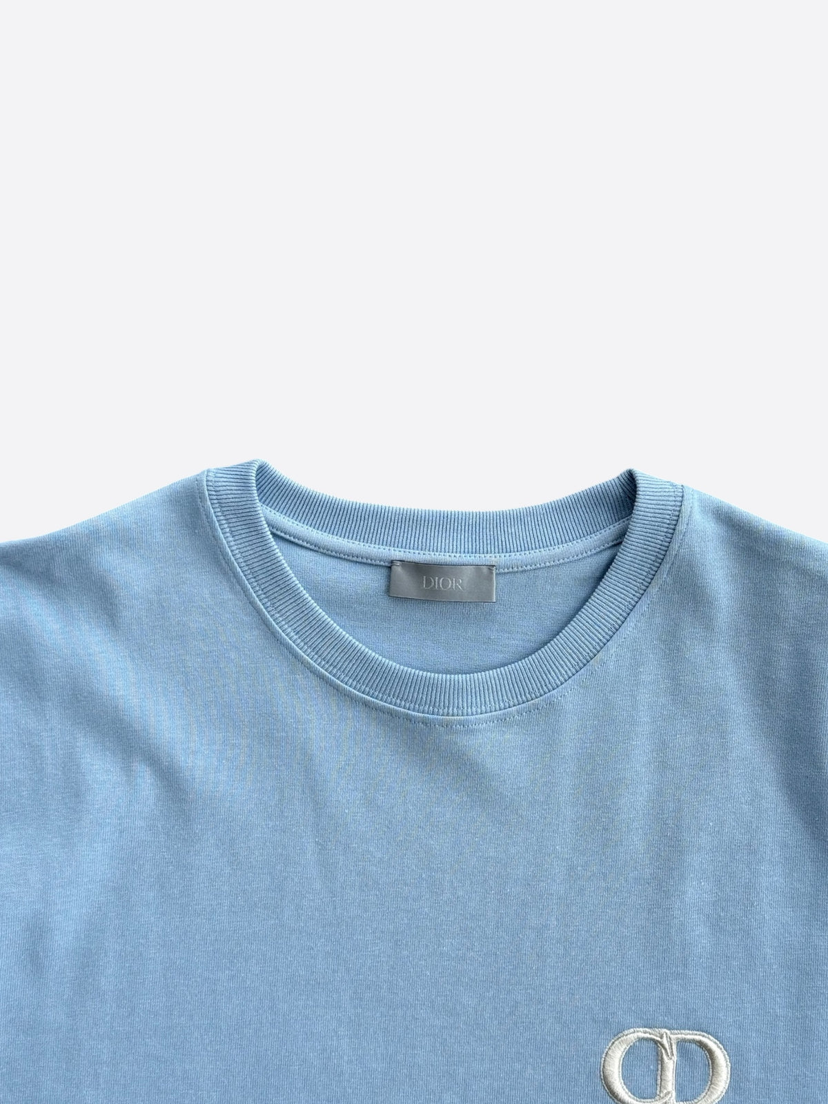 Dior Light Blue & White CD Icon Embroidered Logo T-Shirt