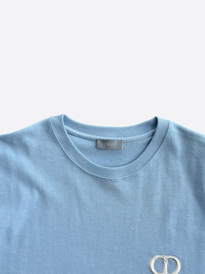 Dior Light Blue & White CD Icon Embroidered Logo T-Shirt
