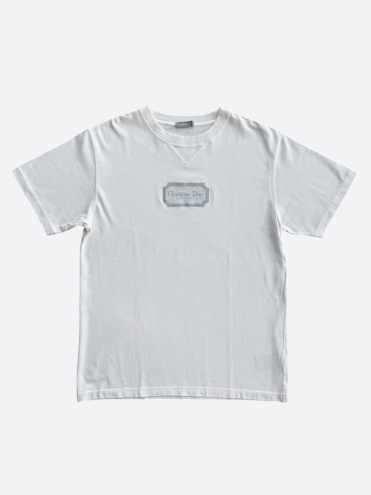 Dior White & Grey Couture Embroidered Logo T-Shirt