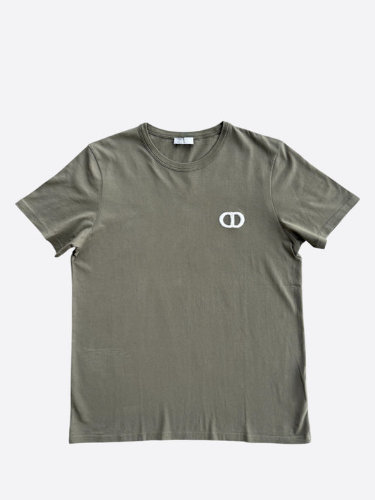 Dior Olive & White CD Icon Embroidered Logo T-Shirt