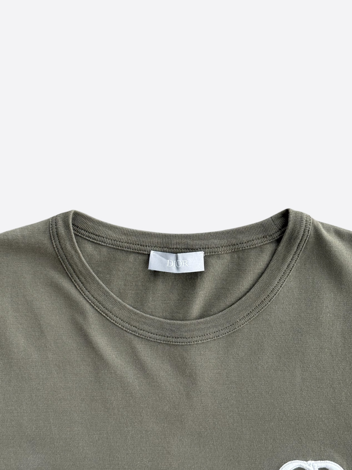 Dior Olive & White CD Icon Embroidered Logo T-Shirt