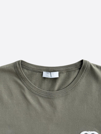 Dior Olive & White CD Icon Embroidered Logo T-Shirt