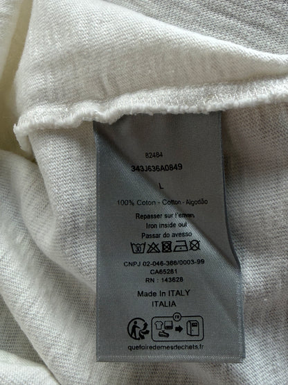 Dior White & Grey Couture Logo Distressed T-Shirt