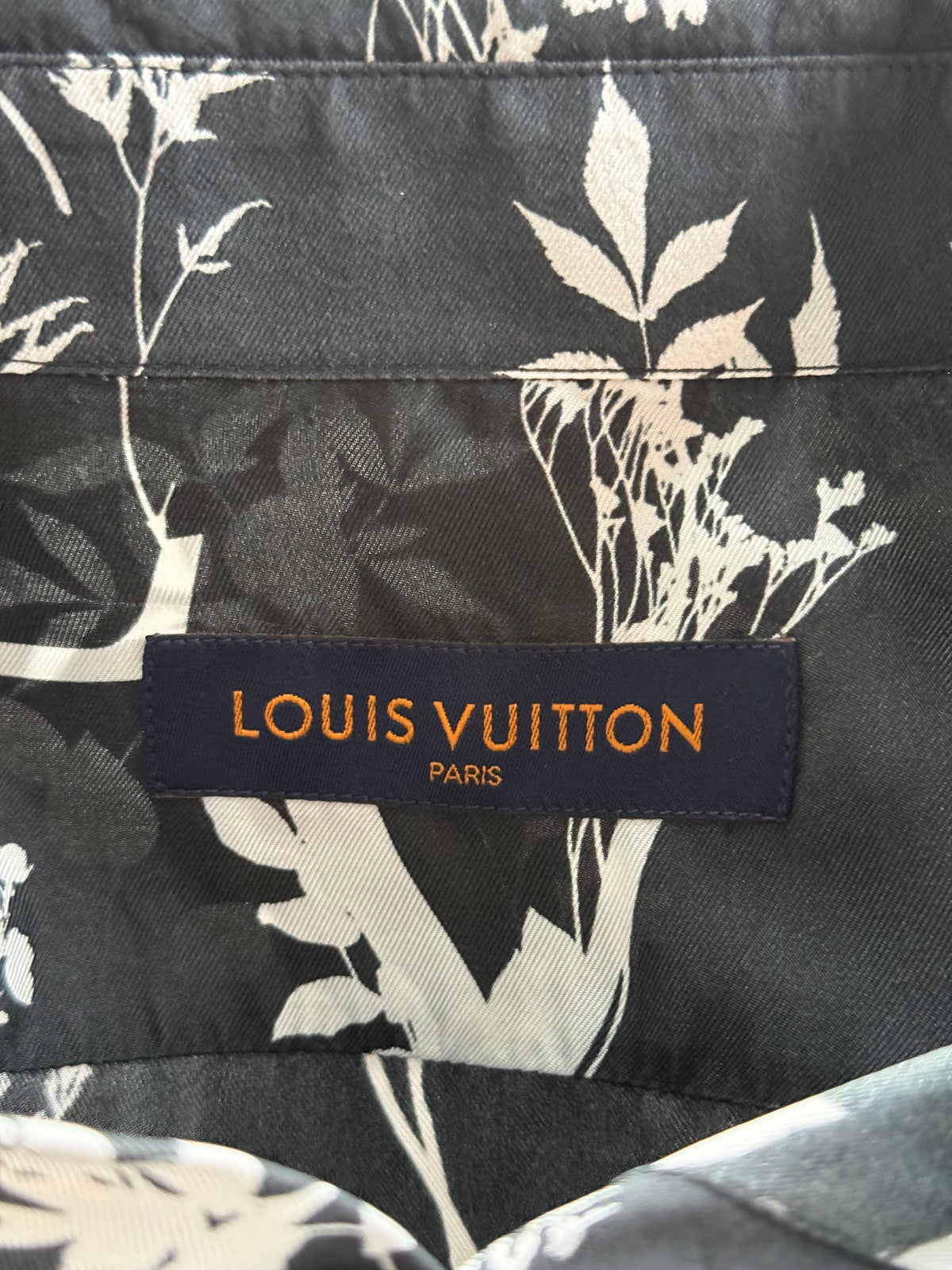Louis Vuitton Navy & White Leaf Silk Button Up Shirt