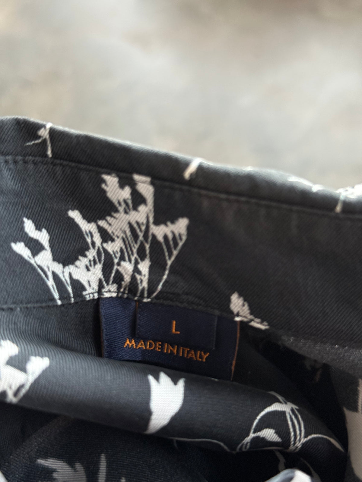 Louis Vuitton Navy & White Leaf Silk Button Up Shirt