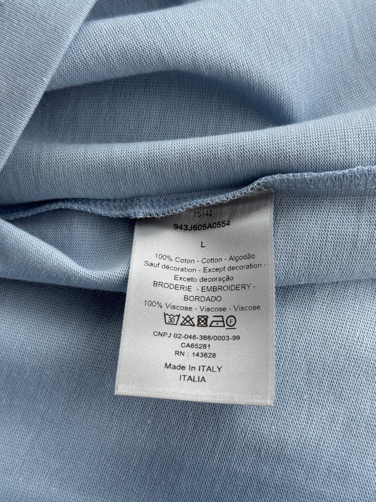 Dior Light Blue & White CD Icon Embroidered Logo T-Shirt