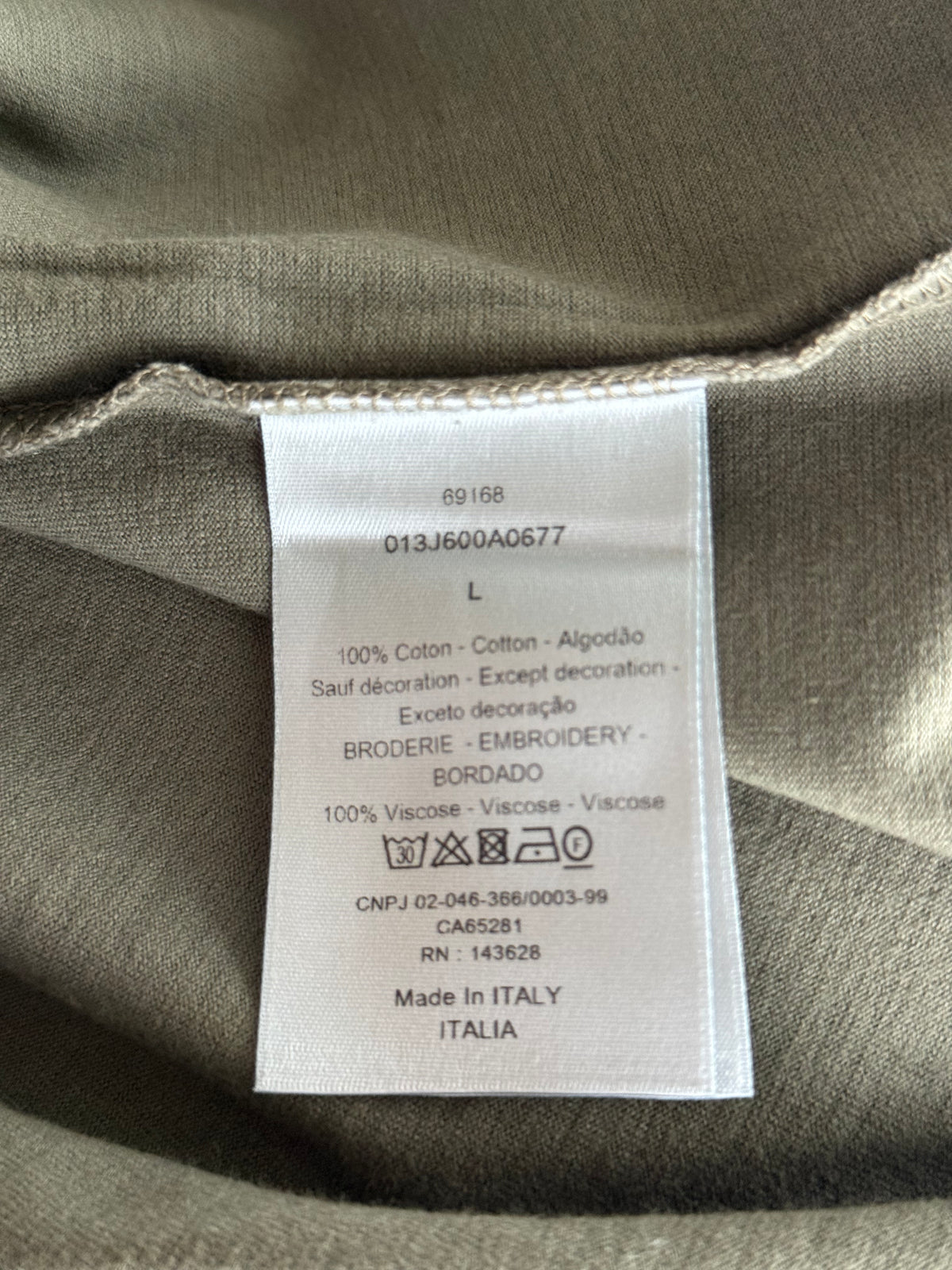 Dior Olive & White CD Icon Embroidered Logo T-Shirt