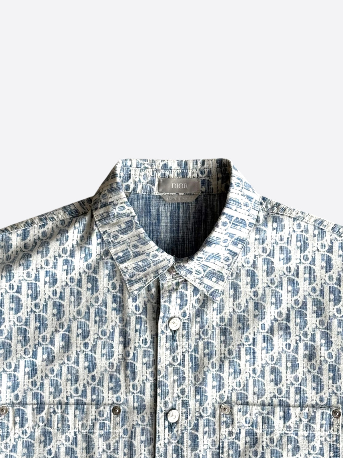 Dior Blue & White Oblique Denim Button Up Shirt