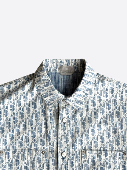 Dior Blue & White Oblique Denim Button Up Shirt