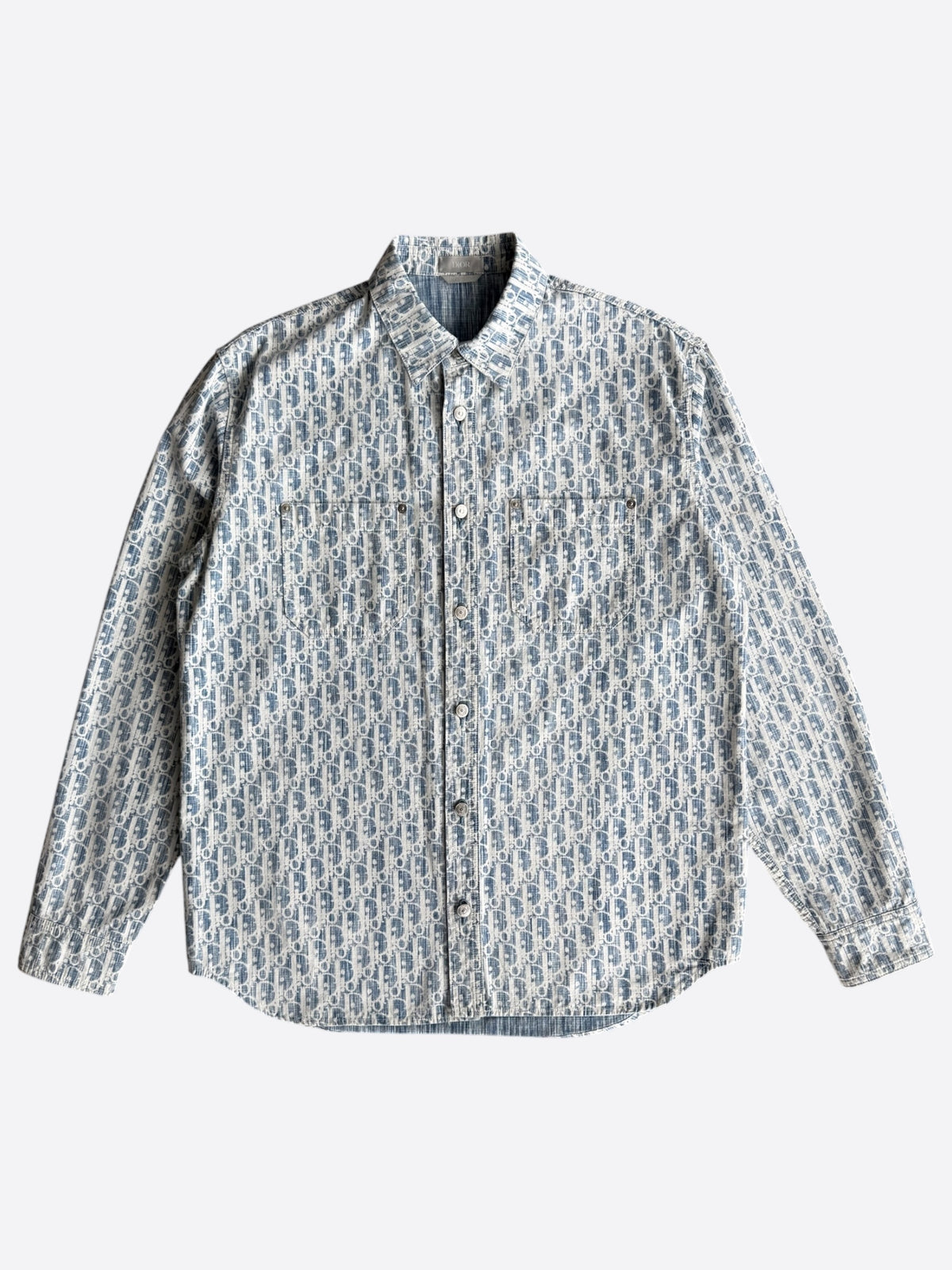 Dior Blue & White Oblique Denim Button Up Shirt