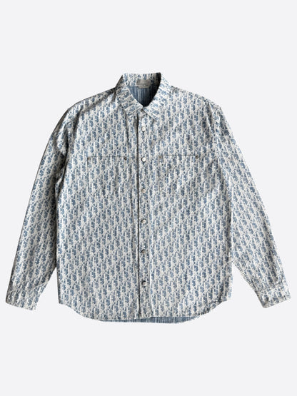 Dior Blue & White Oblique Denim Button Up Shirt