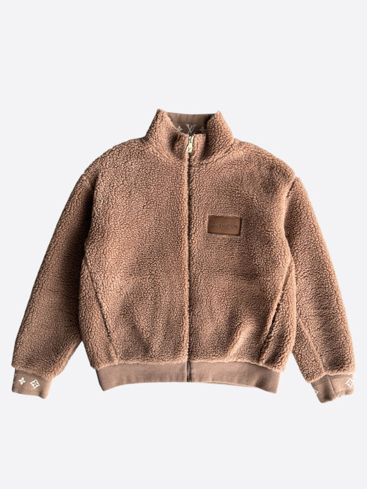 Louis Vuitton Brown Logo Fleece Zip Up Jacket