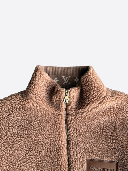 Louis Vuitton Brown Logo Fleece Zip Up Jacket