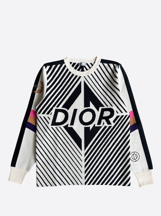 Dior Beige & Black CD Diamond Logo Knitted Sweater