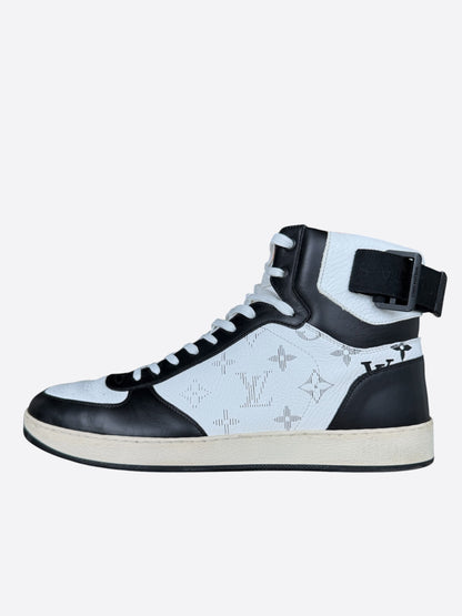 Louis Vuitton Black & White Monogram Rivoli High Top Sneakers