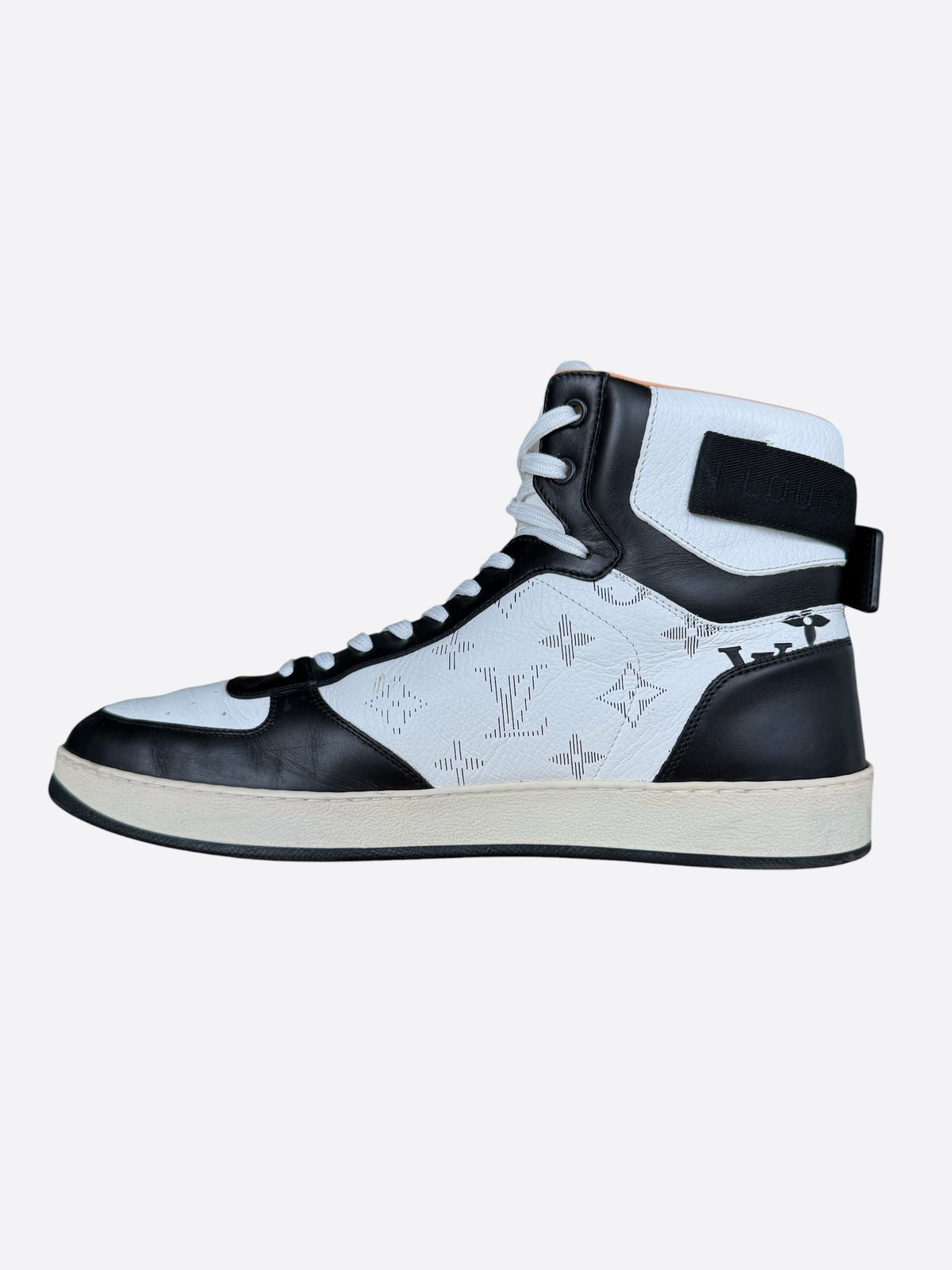 Louis Vuitton Black & White Monogram Rivoli High Top Sneakers