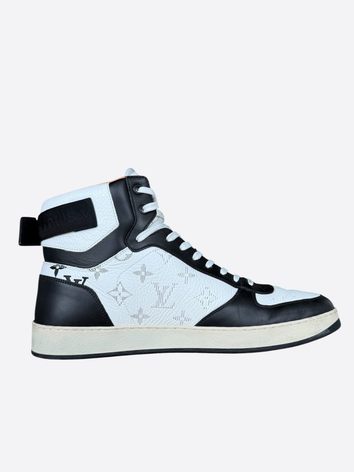 Louis Vuitton Black & White Monogram Rivoli High Top Sneakers
