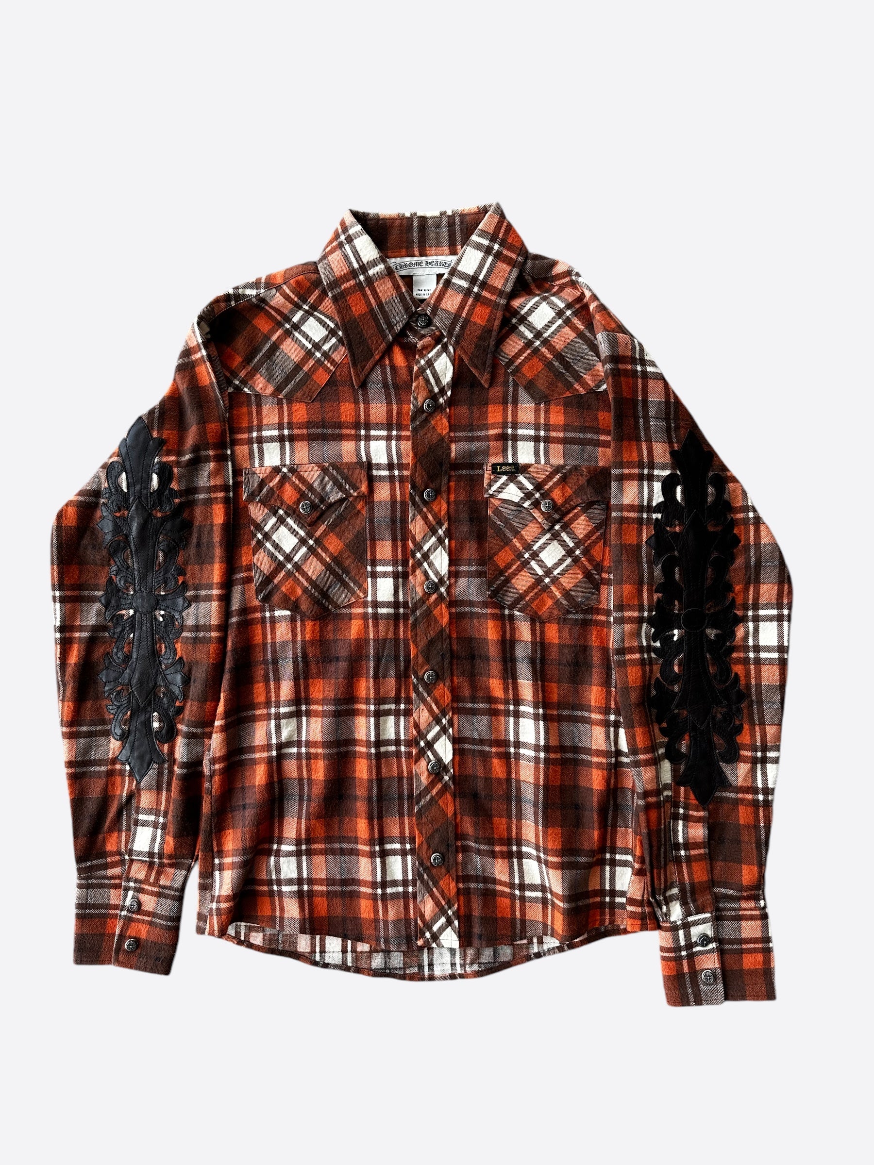 Chrome Hearts Lee Orange Leather Floral Sleeve Patch Flannel Chrome Hearts Lee Orange Leather Floral Sleeve Patch Flannel
