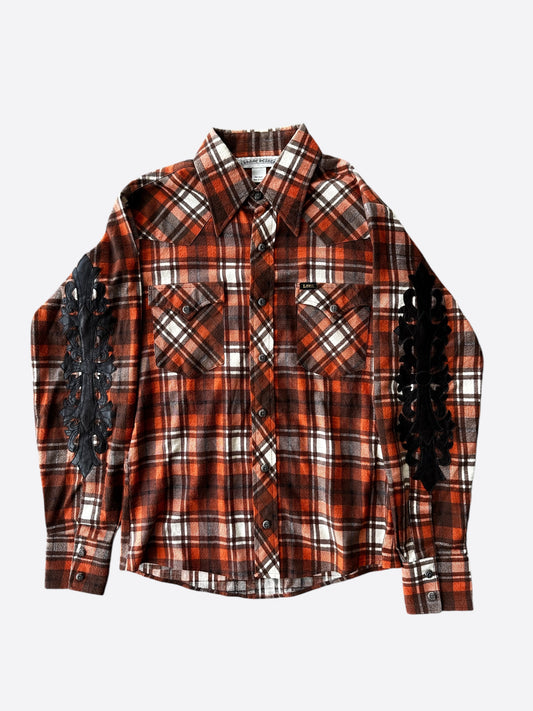 Chrome Hearts Lee Orange Leather Floral Sleeve Patch Flannel