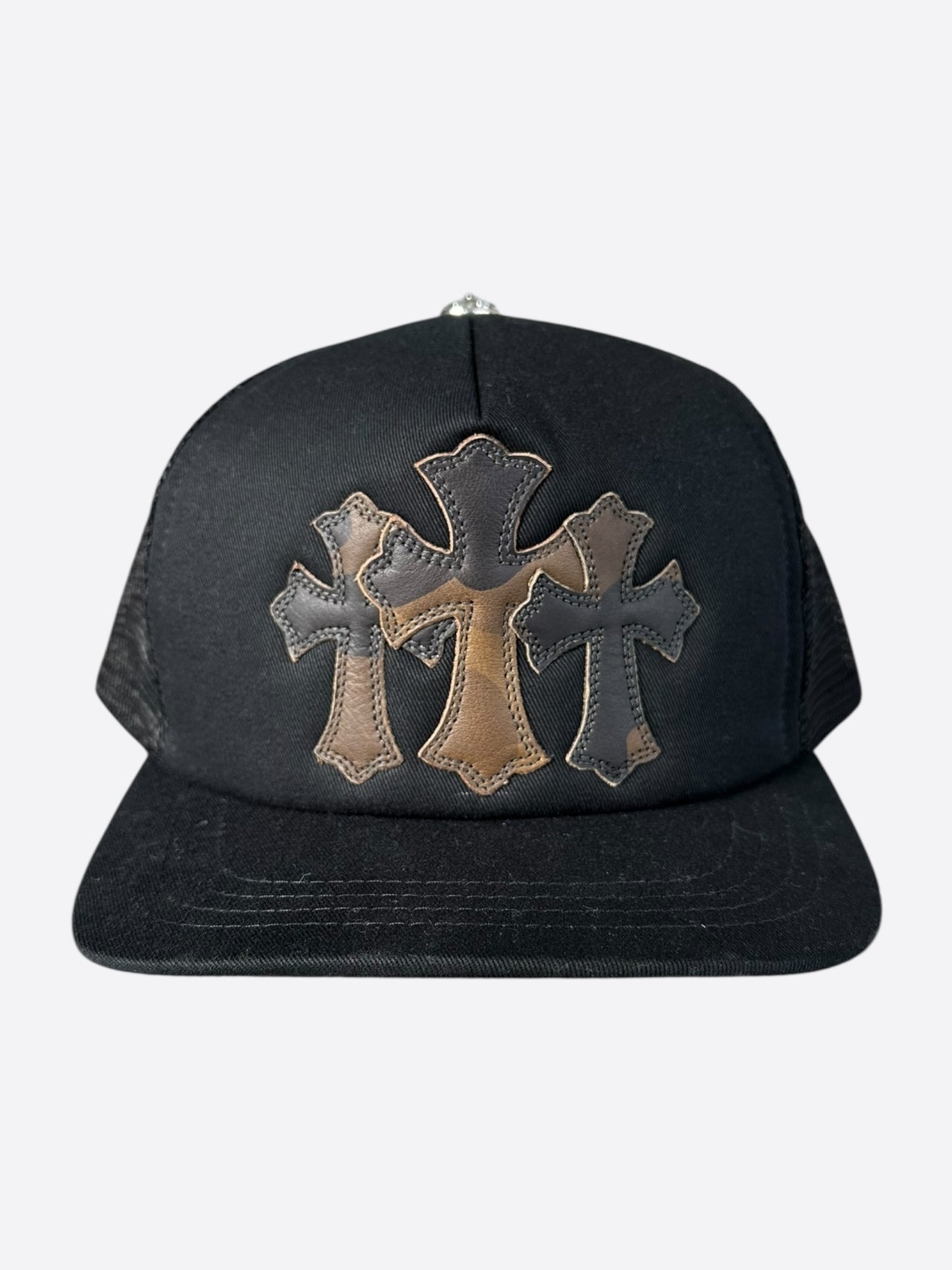 Chrome Hearts Black & Camouflage Triple Cross Patch Trucker Hat