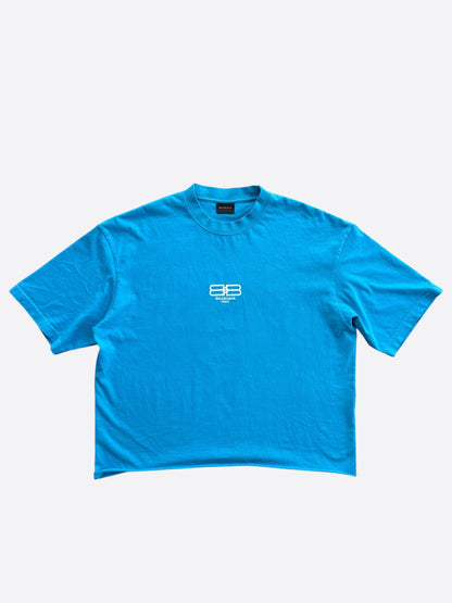 Balenciaga Blue & White Embroidered BB Logo T-Shirt