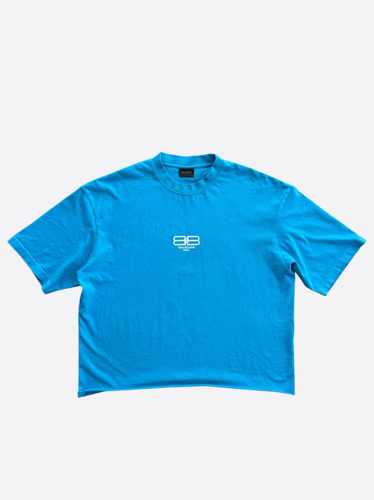 Balenciaga Blue & White Embroidered BB Logo T-Shirt