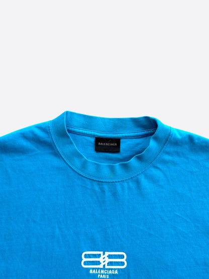 Balenciaga Blue & White Embroidered BB Logo T-Shirt