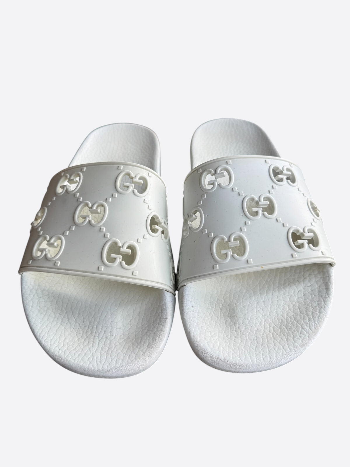 Gucci White GG Monogram Rubber Slides