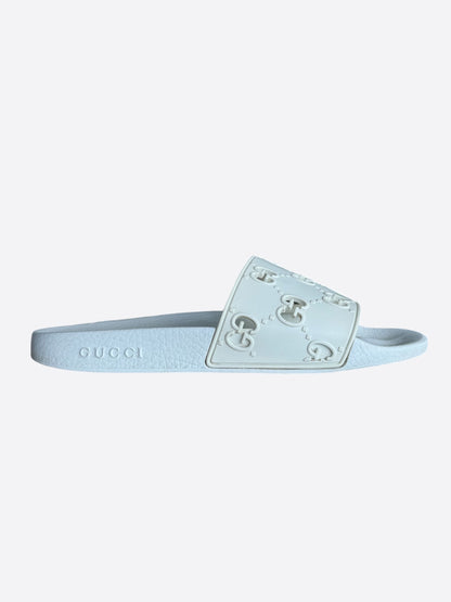 Gucci White GG Monogram Rubber Slides