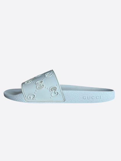 Gucci White GG Monogram Rubber Slides