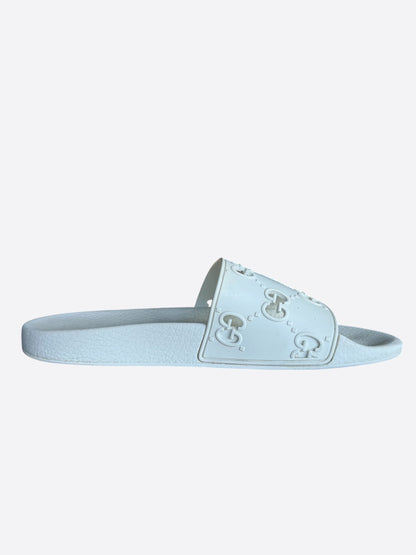 Gucci White GG Monogram Rubber Slides
