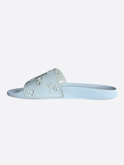 Gucci White GG Monogram Rubber Slides