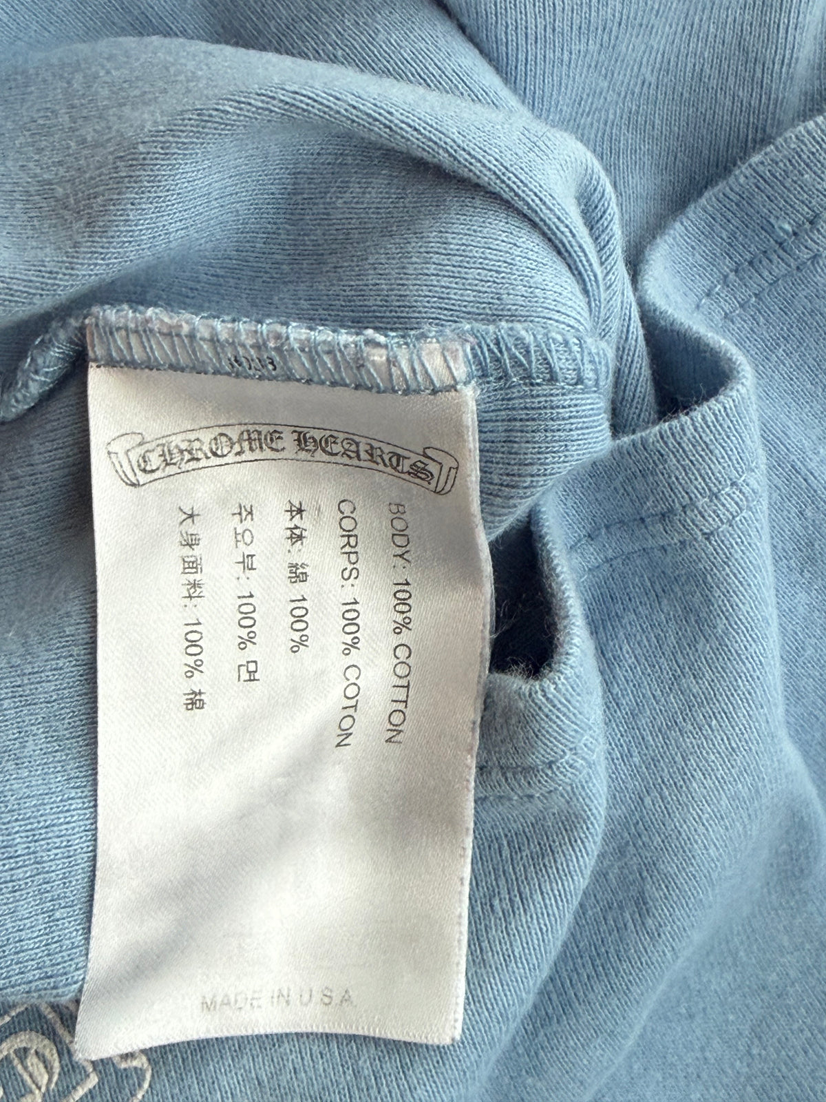 Chrome Hearts Baby Blue Cemetery Cross Graphic Women's T-Shirt
