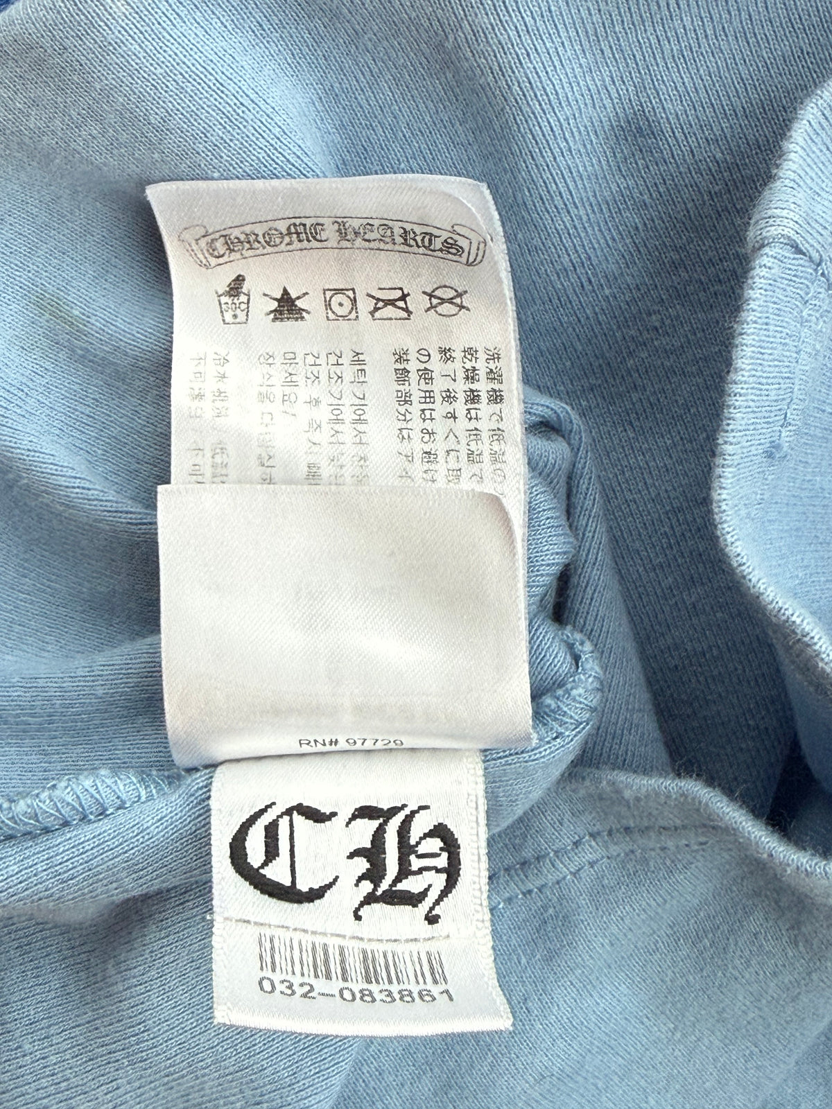 Chrome Hearts Baby Blue Cemetery Cross Graphic Women's T-Shirt