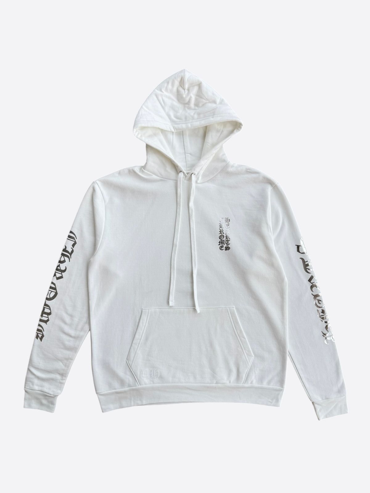 Chrome Hearts White & Silver Foil Script Logo Hoodie