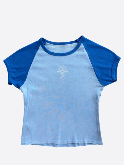 Chrome Hearts Baby Blue Cemetery Cross Graphic Women's T-Shirt
