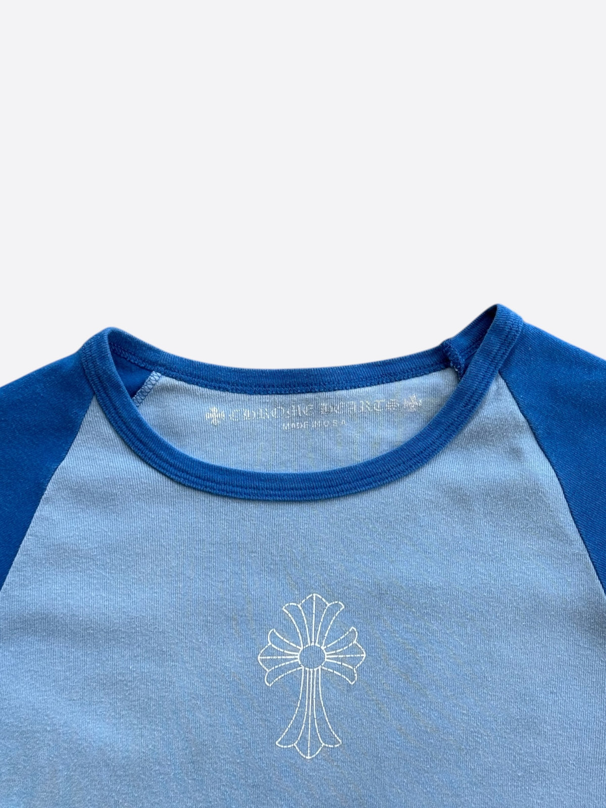 Chrome Hearts Baby Blue Cemetery Cross Graphic Women's T-Shirt