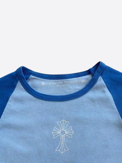 Chrome Hearts Baby Blue Cemetery Cross Graphic Women's T-Shirt