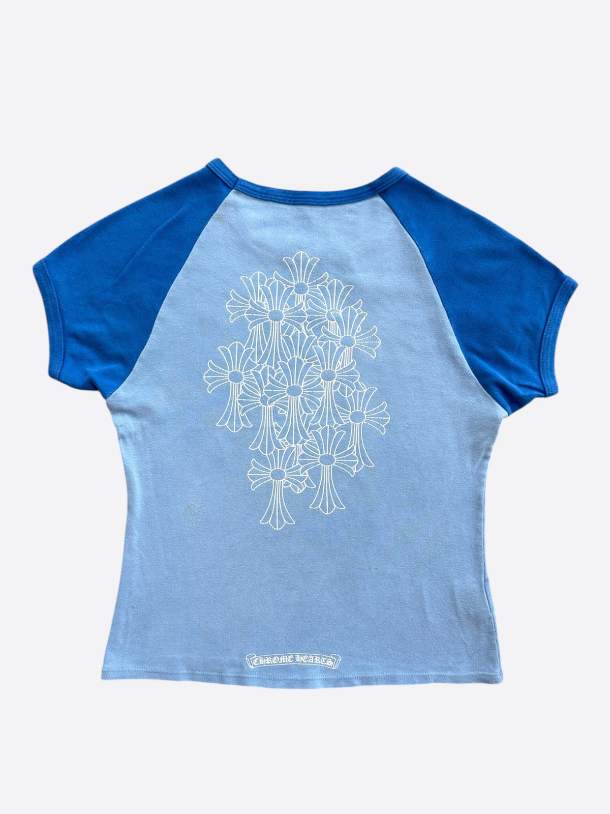 Chrome Hearts Baby Blue Cemetery Cross Graphic Women's T-Shirt