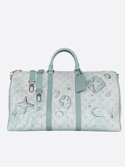 Louis Vuitton White & Blue Aquagarden Monogram Keepall 50