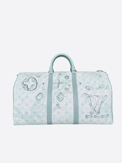 Louis Vuitton White & Blue Aquagarden Monogram Keepall 50