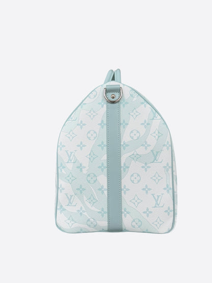 Louis Vuitton White & Blue Aquagarden Monogram Keepall 50