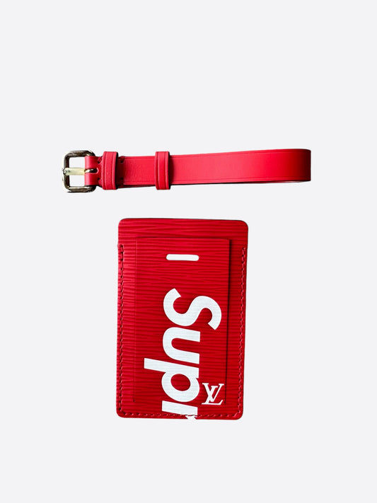 Louis Vuitton Supreme Red & White EPI Luggage Tag