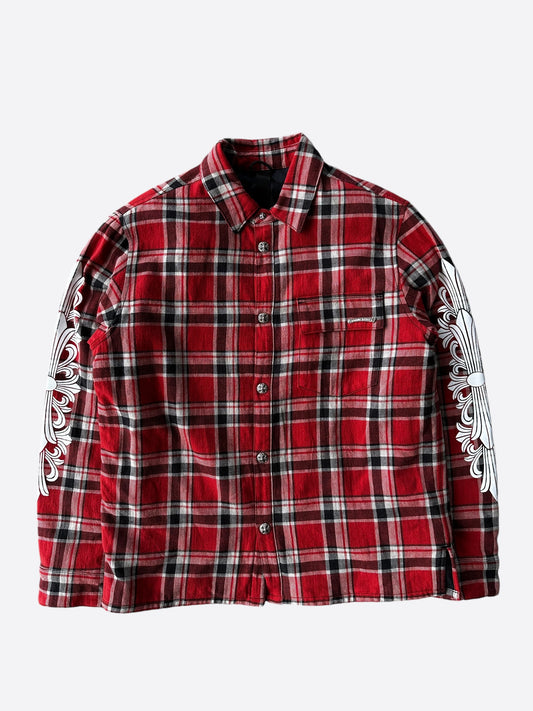 Chrome Hearts Red & White Floral Padded Flannel Jacket