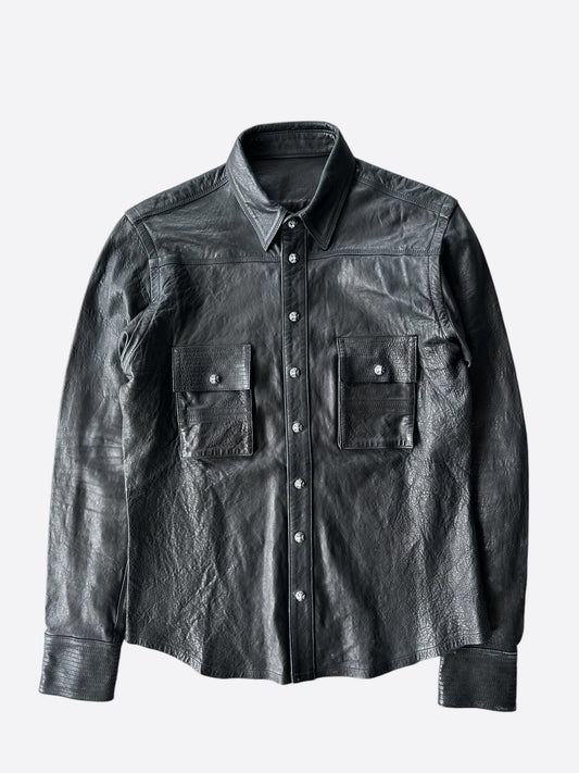 Chrome Hearts Black Leather Button Up Shirt