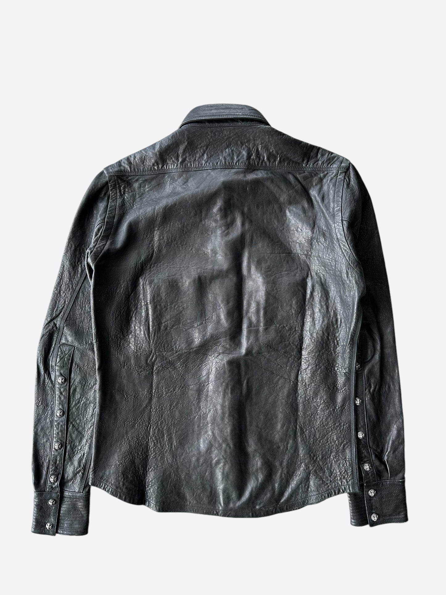 Chrome Hearts Black Leather Button Up Shirt