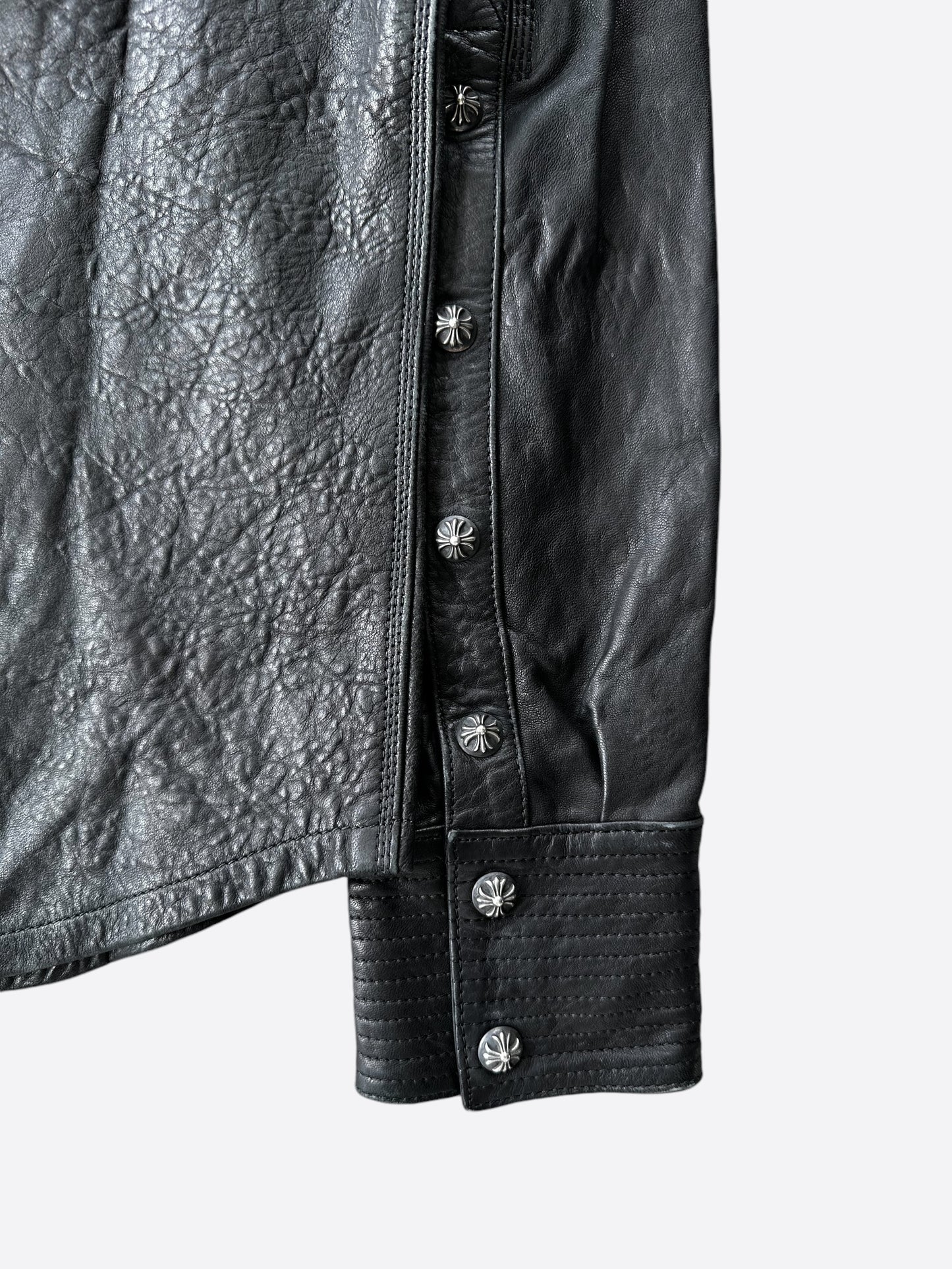 Chrome Hearts Black Leather Button Up Shirt